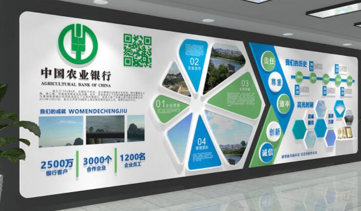 銀行企業(yè)文化墻效果圖(圖2) 藍(lán)綠創(chuàng)意中國(guó)農(nóng)業(yè)銀行合規(guī)公司企業(yè)文化墻